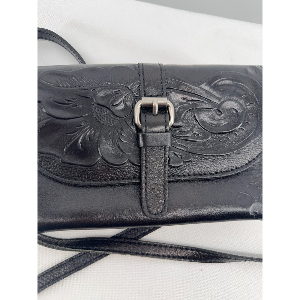 Patricia Nash Tooled Leather Crossbody Wallet Purse Black Floral Western - Picture 6 of 8